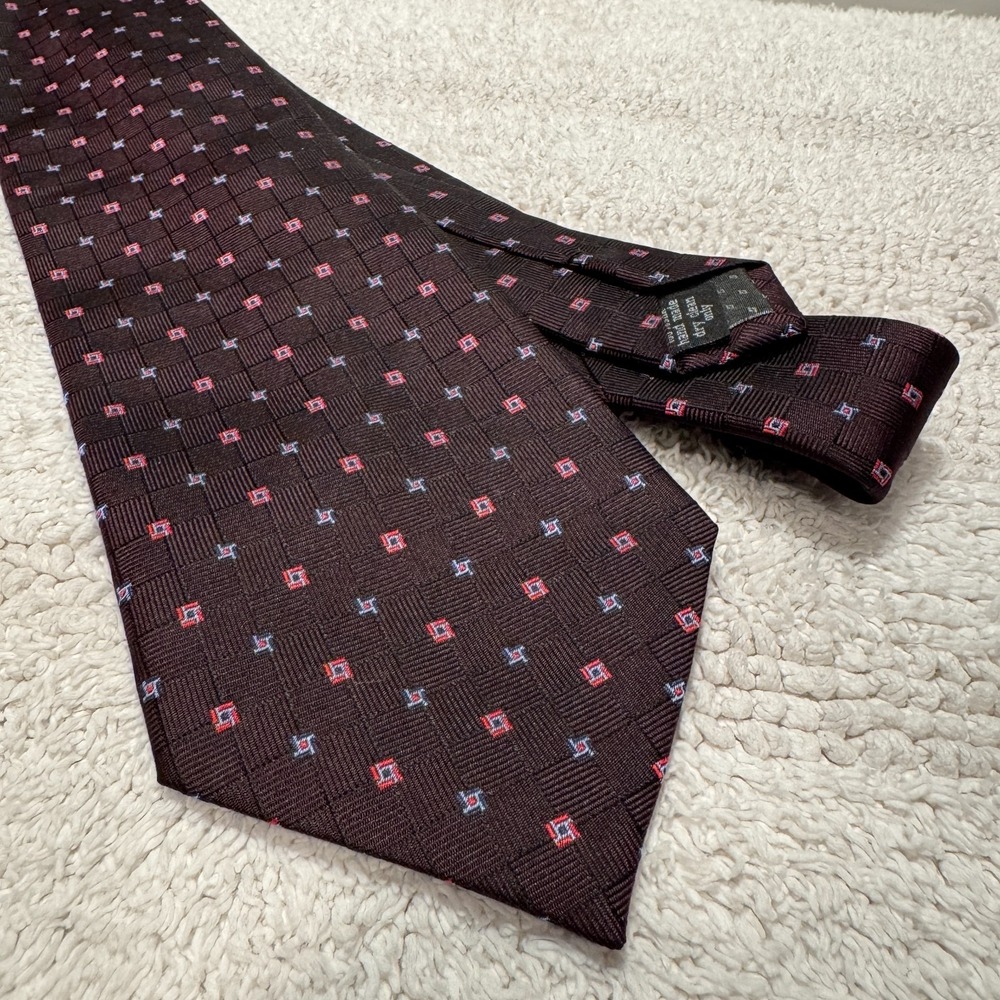 Andrew Fezza Tie Burgundy Micro Medallion Monogram 100% Silk‎ Foulard Old Money